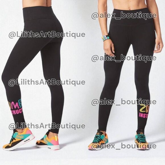 Zumba Instructor High Waisted Ankle Leggings Bold Black Size S (E086) - Picture 1 of 6
